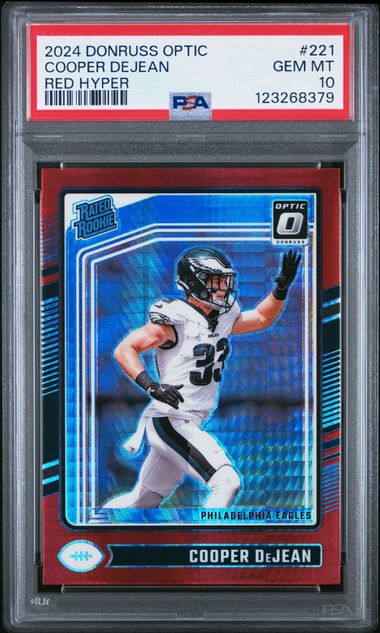 Graded 2024 Panini Donruss Optic Red Hyper Cooper Dejean #221 Rookie RC Football Card PSA 10 Gem Mint (ONLINE ORDER ONLY)