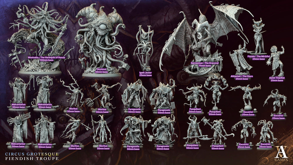 3D Printed Archvillain Games Malcantarius Circus Grotesque Fiendish Troupe 28 32mm D&D (Online Only)