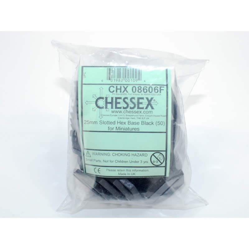 CHX08606F Slotted Hex Base Black 25mm (1 inch) Pack of 50 for Miniatures (ONLINE ORDER ONLY)