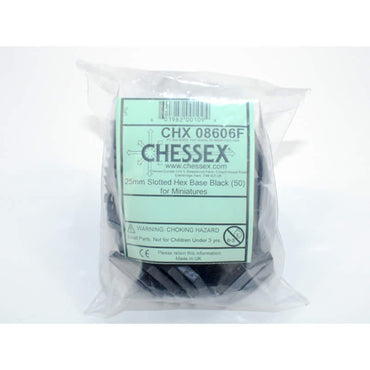 CHX08606F Slotted Hex Base Black 25mm (1 inch) Pack of 50 for Miniatures (ONLINE ORDER ONLY)