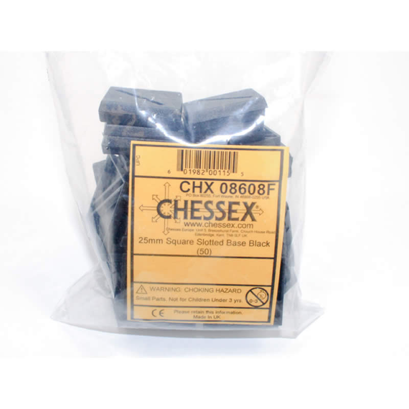 CHX08608F Slotted Square Base Black 25mm (1 inch) Pack of 50 for Miniatures (ONLINE ORDER ONLY)