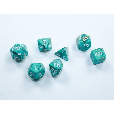 CHX20403 Oxi-Copper Marble Mini Dice with White Numbers 10mm (3/8in) Set of 7 Chessex (ONLINE ORDER ONLY)