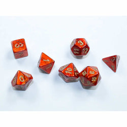 CHX20414 Scarlet Scarab Mini Dice with Gold Colored Numbers 10mm (3/8in) Set of 7 (ONLINE ORDER ONLY)