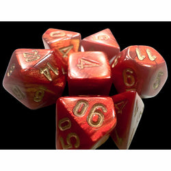 CHX20414 Scarlet Scarab Mini Dice with Gold Colored Numbers 10mm (3/8in) Set of 7 (ONLINE ORDER ONLY)