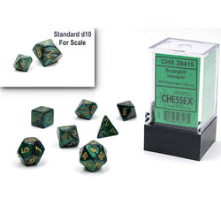 CHX20415 Jade Scarab Mini Dice with Gold Colored Numbers 10mm (3/8in) Set of 7 (ONLINE ORDER ONLY)