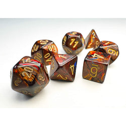 CHX20419 Blue Blood Scarab Mini Dice with Gold Colored Numbers 10mm (3/8in) Set of 7 (ONLINE ORDER ONLY)