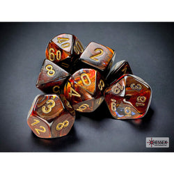 CHX20419 Blue Blood Scarab Mini Dice with Gold Colored Numbers 10mm (3/8in) Set of 7 (ONLINE ORDER ONLY)