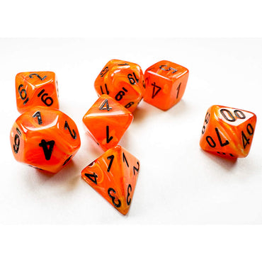 CHX20433 Orange Vortex Mini Dice with Black Numbers 10mm (3/8in) Set of 7 (ONLINE ORDER ONLY)