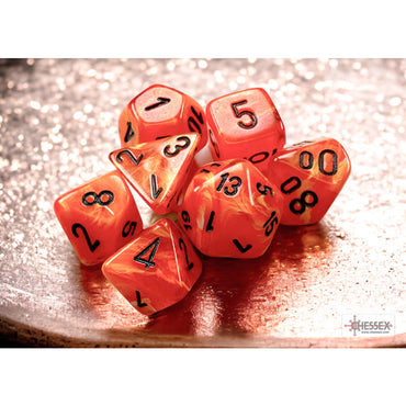 CHX20433 Orange Vortex Mini Dice with Black Numbers 10mm (3/8in) Set of 7 (ONLINE ORDER ONLY)