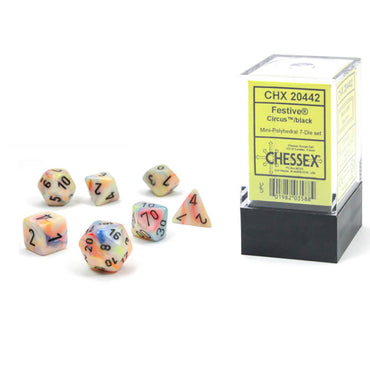 CHX20442 Circus Festive Mini Dice with Black Numbers 10mm (3/8in) Set of 7 (ONLINE ORDER ONLY)
