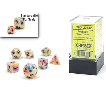 CHX20442 Circus Festive Mini Dice with Black Numbers 10mm (3/8in) Set of 7 (ONLINE ORDER ONLY)