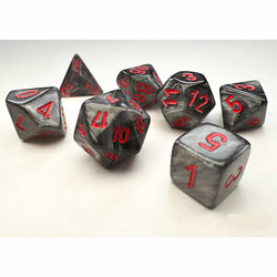 CHX20478 Black Velvet Mini Dice with Red Numbers 10mm (3/8in) Set of 7 (ONLINE ORDER ONLY)
