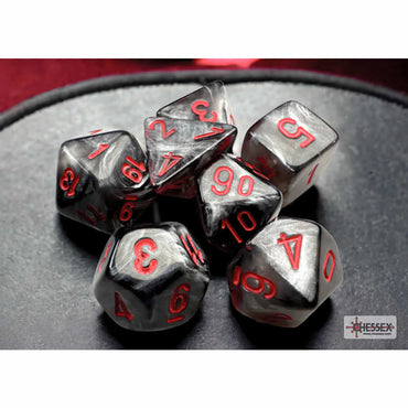 CHX20478 Black Velvet Mini Dice with Red Numbers 10mm (3/8in) Set of 7 (ONLINE ORDER ONLY)