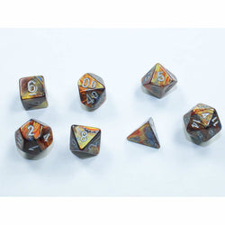 CHX20493 Gold Lustrous Mini Dice with Silver Numbers 10mm (3/8in) Set of 7 (ONLINE ORDER ONLY)
