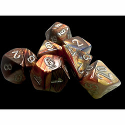 CHX20493 Gold Lustrous Mini Dice with Silver Numbers 10mm (3/8in) Set of 7 (ONLINE ORDER ONLY)
