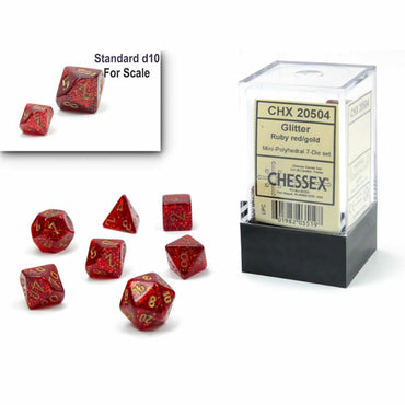 CHX20504 Ruby Glitter Mini Dice with Gold Colored Numbers 10mm (3/8in) Set of 7 (ONLINE ORDER ONLY)