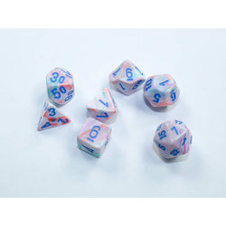 CHX20544 Pop Art Festive Mini Dice with Blue Colored Numbers 10mm (3/8in) Set of 7 (ONLINE ORDER ONLY)