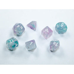 CHX20545 Wisteria Nebula Mini Dice with White Colored Numbers 10mm (3/8in) Set of 7 (ONLINE ORDER ONLY)