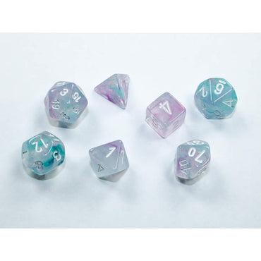 CHX20545 Wisteria Nebula Mini Dice with White Colored Numbers 10mm (3/8in) Set of 7 (ONLINE ORDER ONLY)