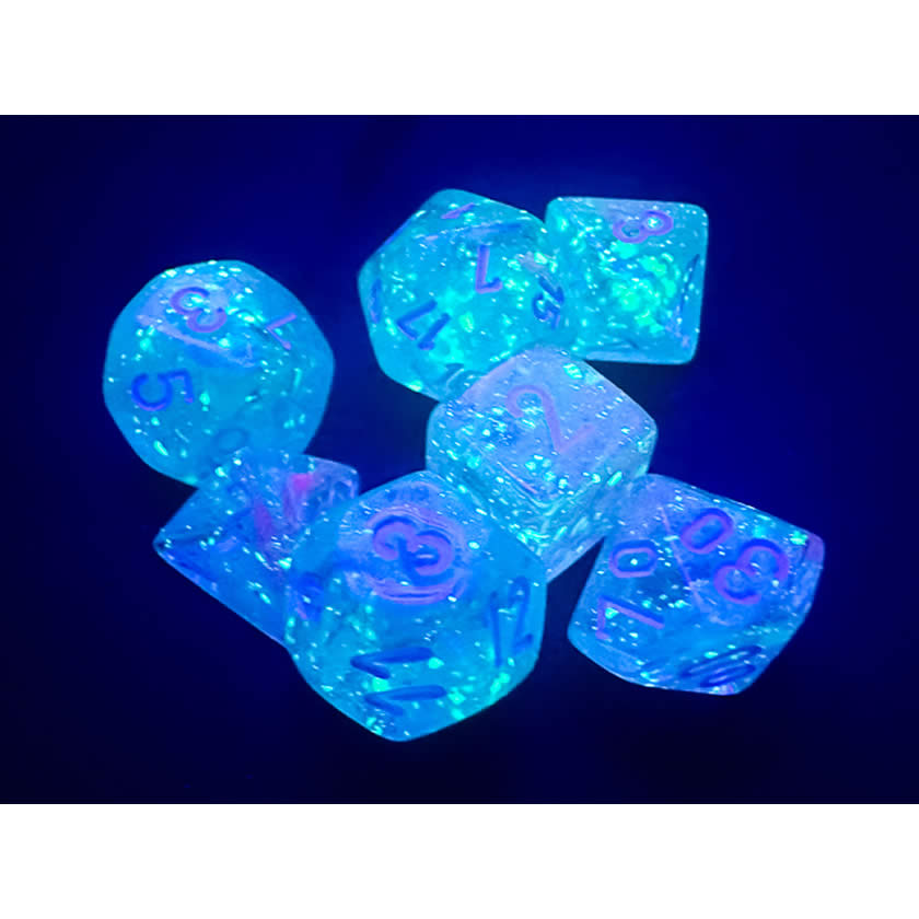 CHX20545 Wisteria Nebula Mini Dice with White Colored Numbers 10mm (3/8in) Set of 7 (ONLINE ORDER ONLY)