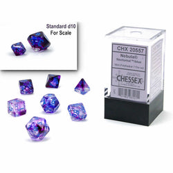 CHX20557 Nocturnal Nebula Luminary Mini Dice with Blue Numbers 10mm (3/8in) Set of 7 (ONLINE ORDER ONLY)