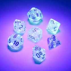 CHX20581 Icicle Borealis Luminary Mini Dice with Light Blue Numbers 10mm (3/8in) Set of 7 (ONLINE ORDER ONLY)