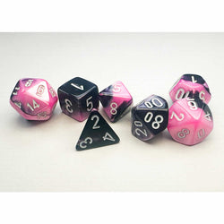 CHX20630 Black and Pink Gemini Mini Dice with White Colored Numbers 10mm (3/8in) Set of 7 (ONLINE ORDER ONLY)
