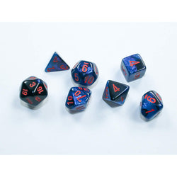 CHX20658 Black and Starlight Gemini Mini Dice with Red Colored Numbers 10mm (3/8in) Set of 7 (ONLINE ORDER ONLY)