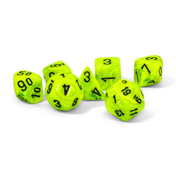 CHX22430 Bright Green Vortex Mega-Hedral Dice with Black Colored Numbers 20mm (25/32in) Set of 7 (ONLINE ORDER ONLY)