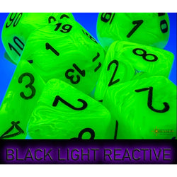 CHX22430 Bright Green Vortex Mega-Hedral Dice with Black Colored Numbers 20mm (25/32in) Set of 7 (ONLINE ORDER ONLY)