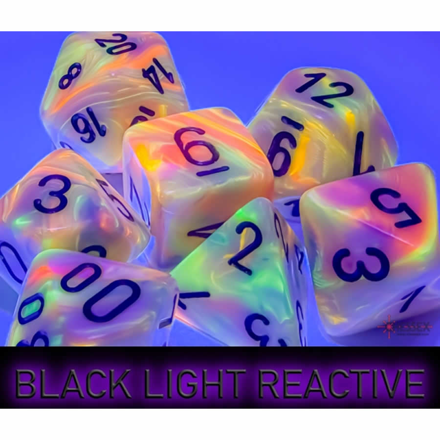 CHX22442 Circus Festive Mega-Hedral Dice with Black Colored Numbers 20mm (25/32in) Set of 7 (ONLINE ORDER ONLY)