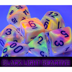 CHX22442 Circus Festive Mega-Hedral Dice with Black Colored Numbers 20mm (25/32in) Set of 7 (ONLINE ORDER ONLY)