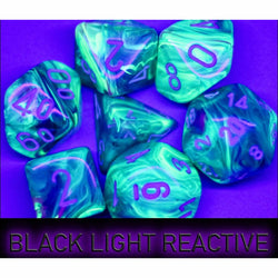 CHX22546 Waterlily Festive Mega-Hedral Dice with White Colored Numbers 20mm (25/32in) Set of 7 (ONLINE ORDER ONLY)