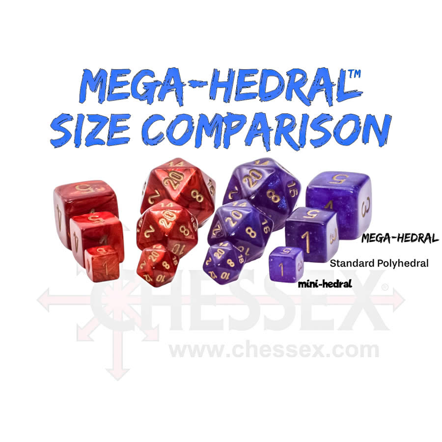 CHX22546 Waterlily Festive Mega-Hedral Dice with White Colored Numbers 20mm (25/32in) Set of 7 (ONLINE ORDER ONLY)