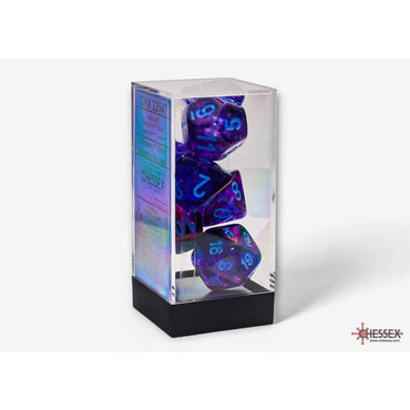 CHX22547 Nocturnal Nebula Mega-Hedral Dice with Blue Colored Numbers 20mm (25/32in) Set of 7 (ONLINE ORDER ONLY)