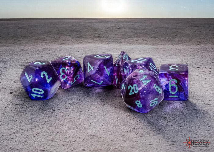 Chessex Mega-Hedral Nebula Nocturnal / Turquoise Luminary 7-Die Set (ONLINE ORDER ONLY)