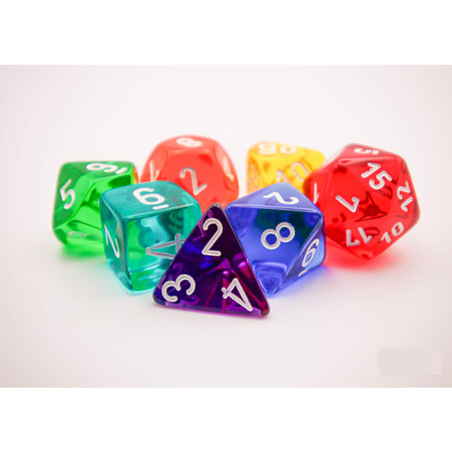 CHX23099 Prism Translucent GM Dice with White Numbers 16mm (5/8in) Set of 7 (ONLINE ORDER ONLY)