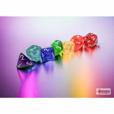 CHX23099 Prism Translucent GM Dice with White Numbers 16mm (5/8in) Set of 7 (ONLINE ORDER ONLY)
