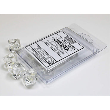 CHX23271 Clear Translucent Dice White Numbers D10 Aprox 16mm Set of 10 (ONLINE ORDER ONLY)