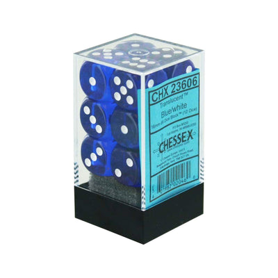 Chessex Translucent Blue/White 16MM D6 Dice Block (12 dice)