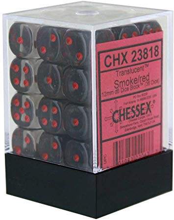 Chessex Translucent Smoke/Red 12MM D6 Dice Block (36 dice)