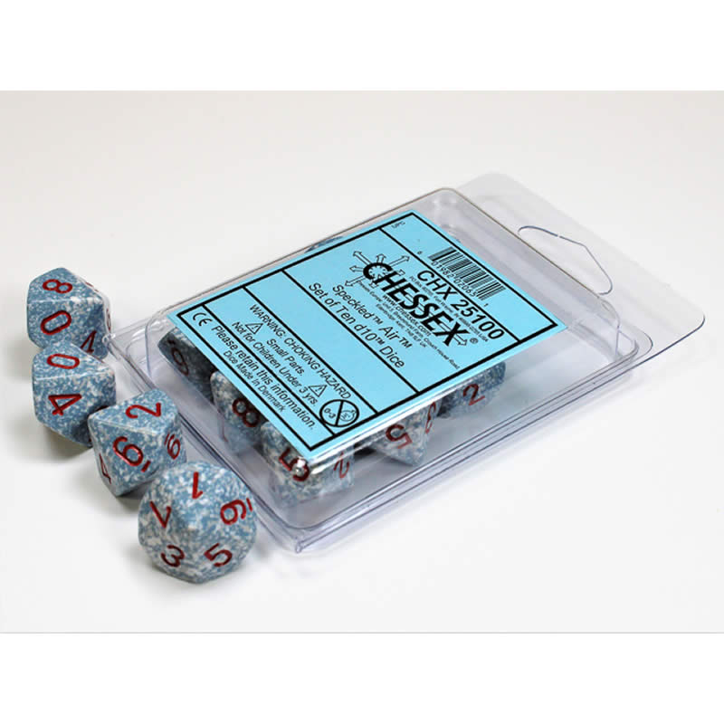 CHX25100 Air Speckled Dice Red Numbers D10 16mm (5/8in) Set of 10 (ONLINE ORDER ONLY)