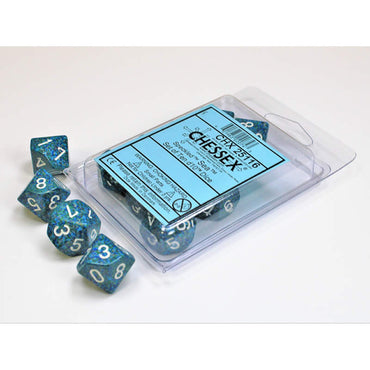 CHX25116 Sea Speckled Dice White Numbers D10 16mm (5/8in) Set of 10 (ONLINE ORDER ONLY)