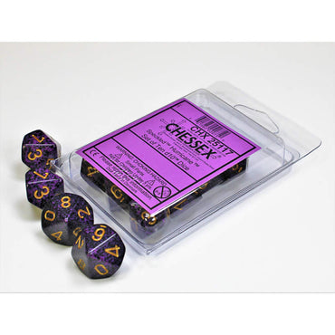 CHX25117 Hurricane Speckled Dice Gold Numbers D10 16mm Set of 10 (ONLINE ORDER ONLY)