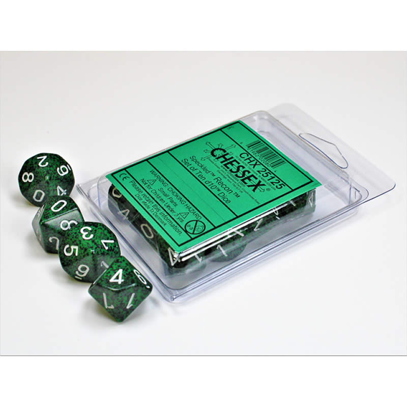 CHX25125 Recon Speckled Dice White Numbers D10 16mm Set of 10 (ONLINE ORDER ONLY)