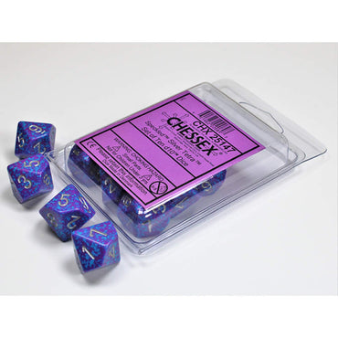 CHX25147 Silver Tetra Speckled Dice Silver Numbers D10 16mm Set of 10 (ONLINE ORDER ONLY)