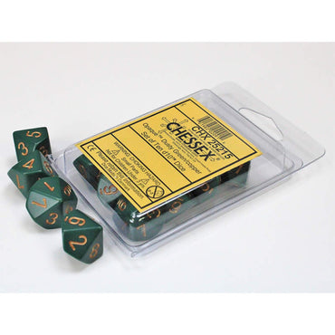 CHX25215 Dusty Green Opaque Dice Copper Numbers D10 16mm Set of 10 (ONLINE ORDER ONLY)