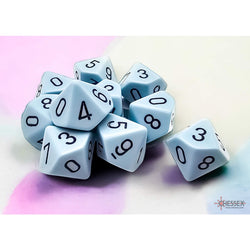 CHX25266 Blue Pastel Dice with Black Numbers D10 Aprox 16mm (5/8in) Set of 10 (ONLINE ORDER ONLY)