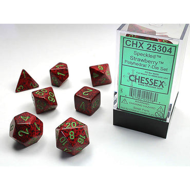 CHX25304 Strawberry Speckled Dice Green Numbers 16mm (5/8in) Set of 7 (ONLINE ORDER ONLY)