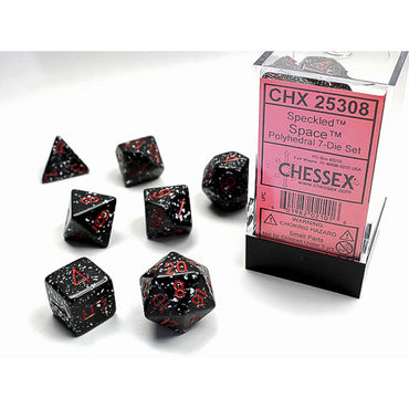 CHX25308 Space Speckled Dice with Red Numbers 16mm (5/8in) Set of 7 (ONLINE ORDER ONLY)